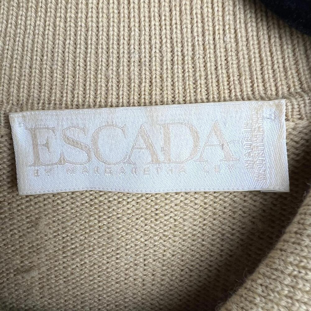 Vintage 80s Escada by Margaretha Ley Floral Applique Embellished Polo Sweater - Picture 4 of 4